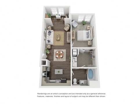 Floor plan for 1 bed, 1 bath, 812 sqft